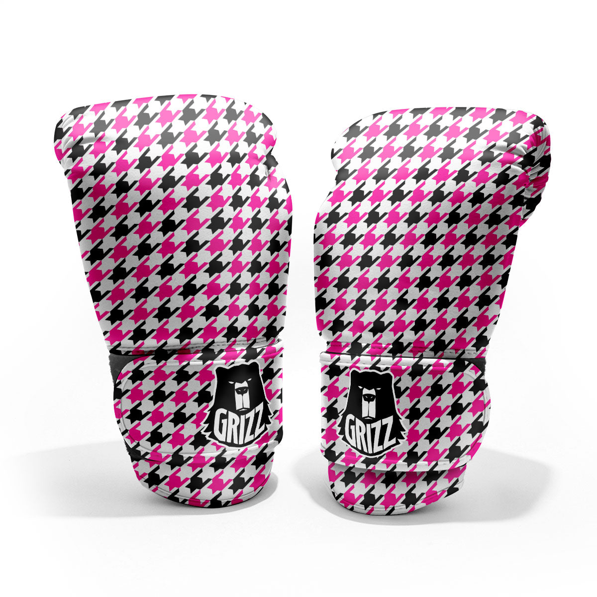 White Pink And Black Houndstooth Print Pro Boxing Glove