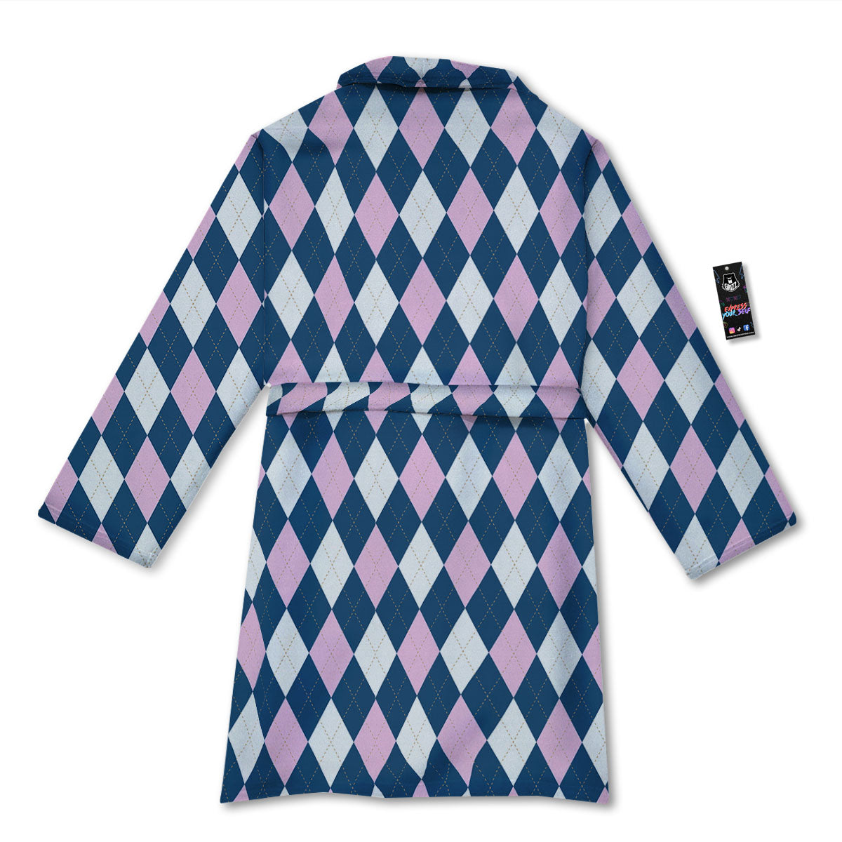 White Pink And Blue Argyle Print Pattern Bathrobe-grizzshop