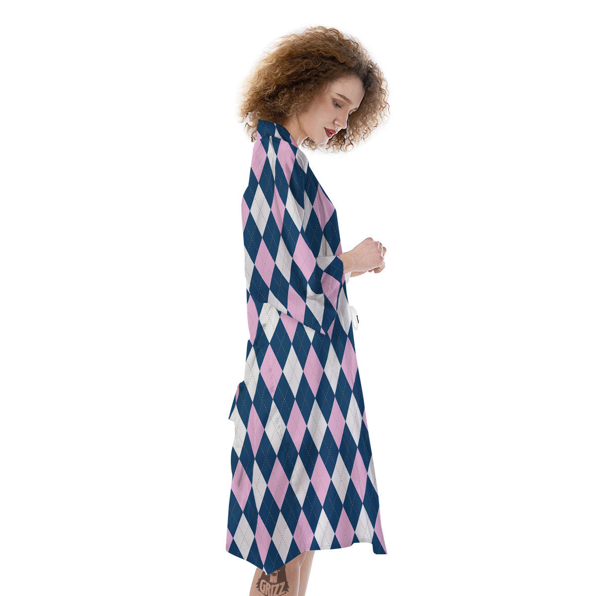 White Pink And Blue Argyle Print Pattern Kimono-grizzshop