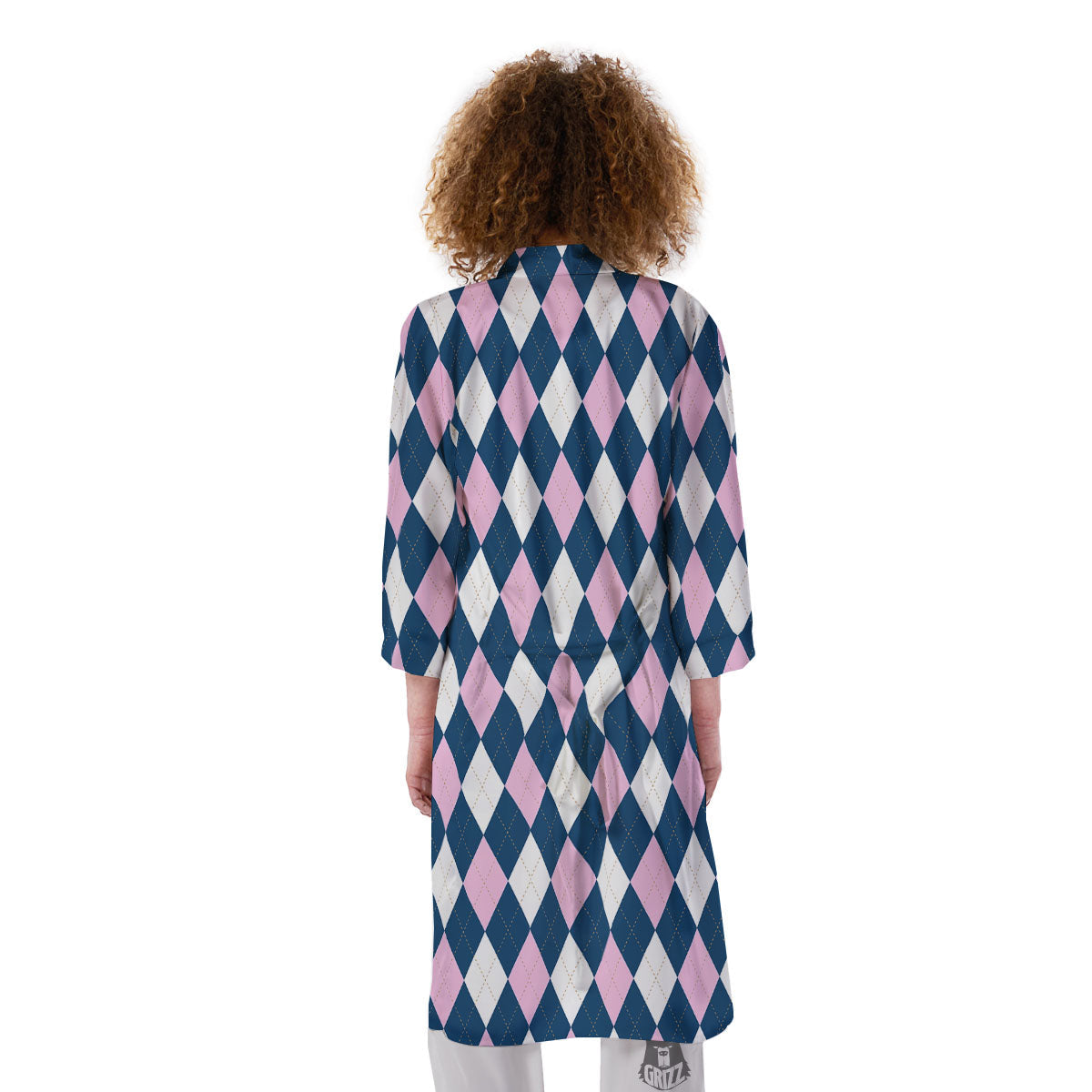 White Pink And Blue Argyle Print Pattern Kimono-grizzshop