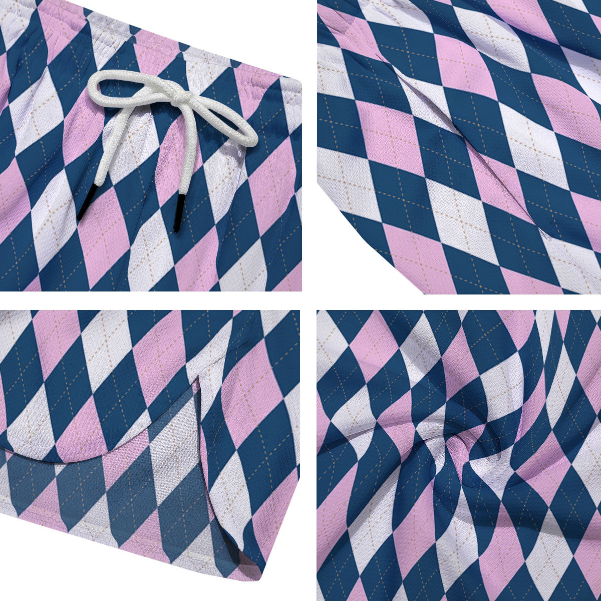 White Pink And Blue Argyle Print Pattern Men's Running Shorts-grizzshop