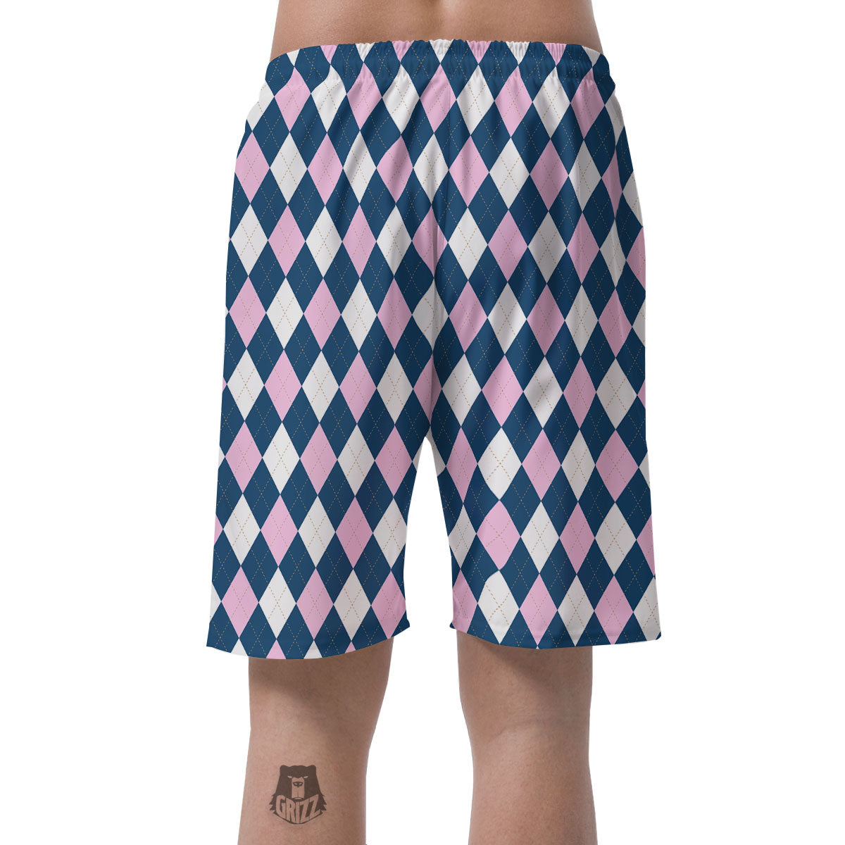 White Pink And Blue Argyle Print Pattern Men's Shorts-grizzshop