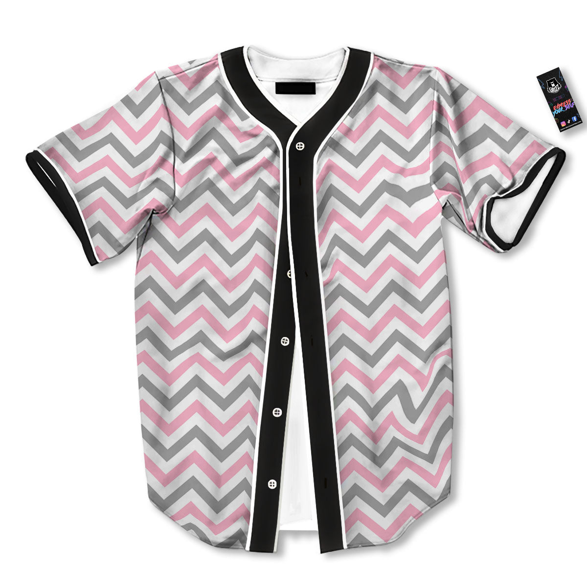 White Pink And Grey Chevron Print Baseball Jersey-grizzshop