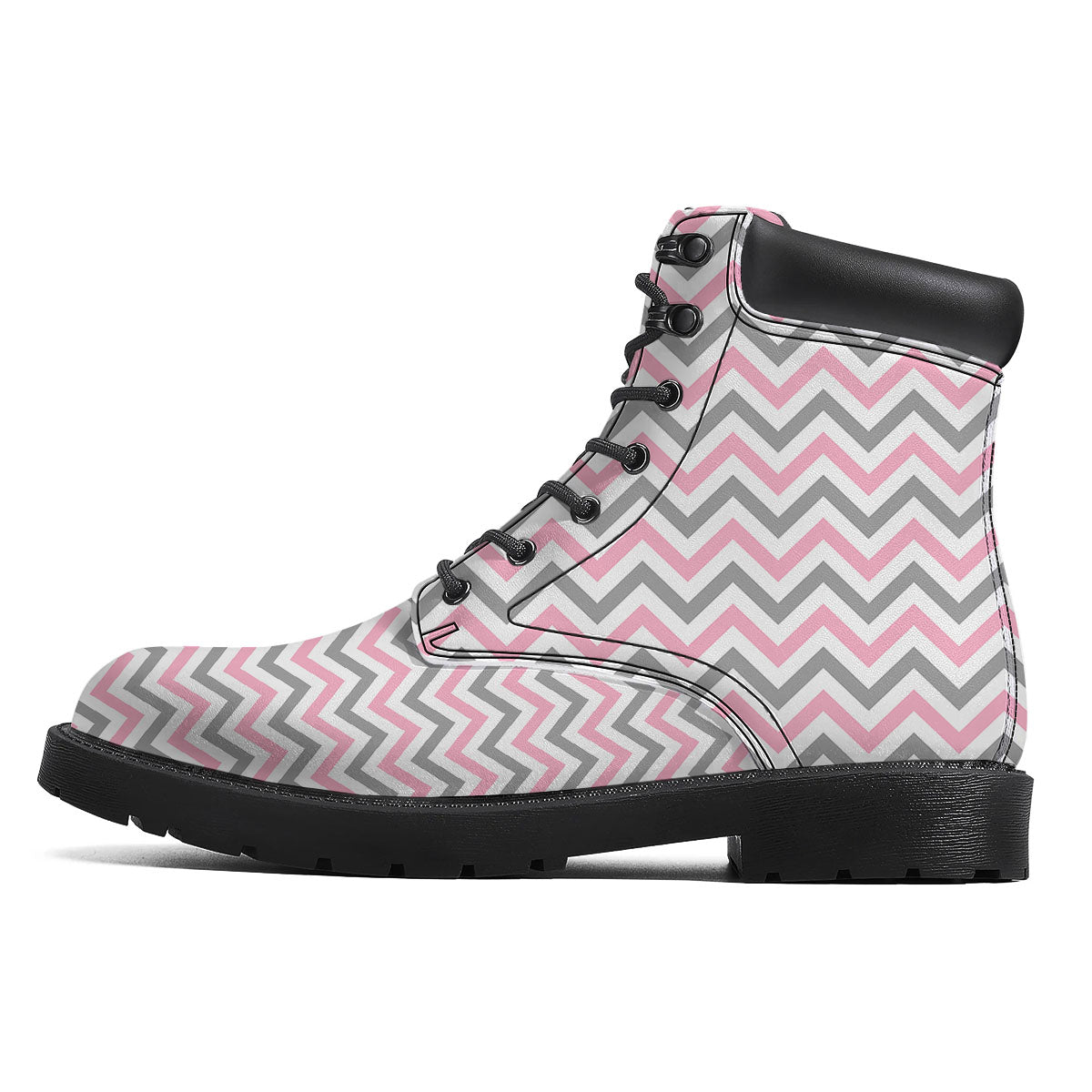 White Pink And Grey Chevron Print Boots-grizzshop