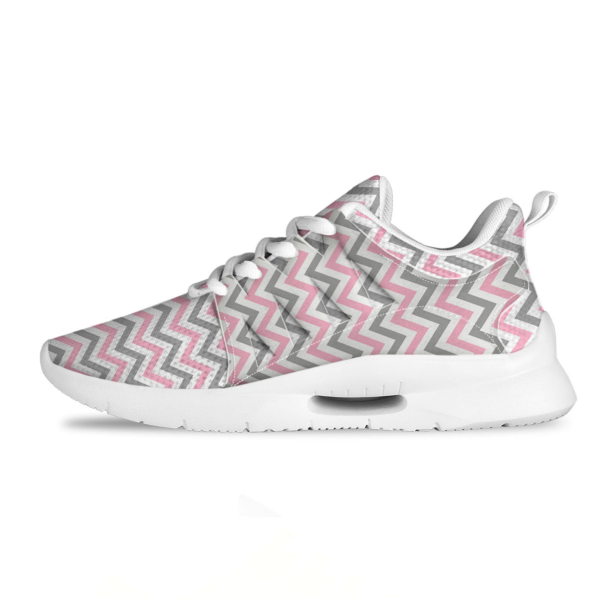 White Pink And Grey Chevron Print Tennis Shoes-grizzshop