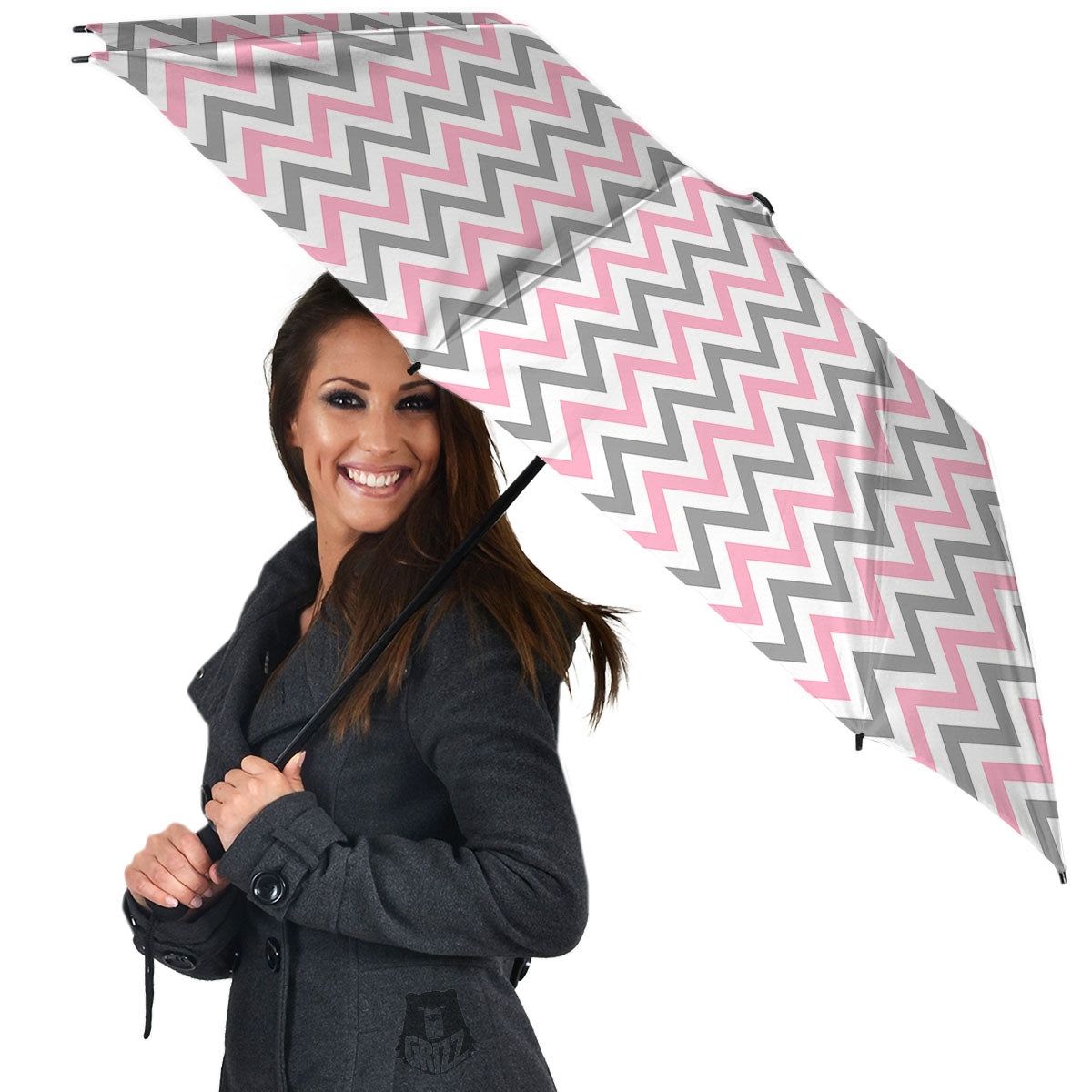 White Pink And Grey Chevron Print Umbrella-grizzshop