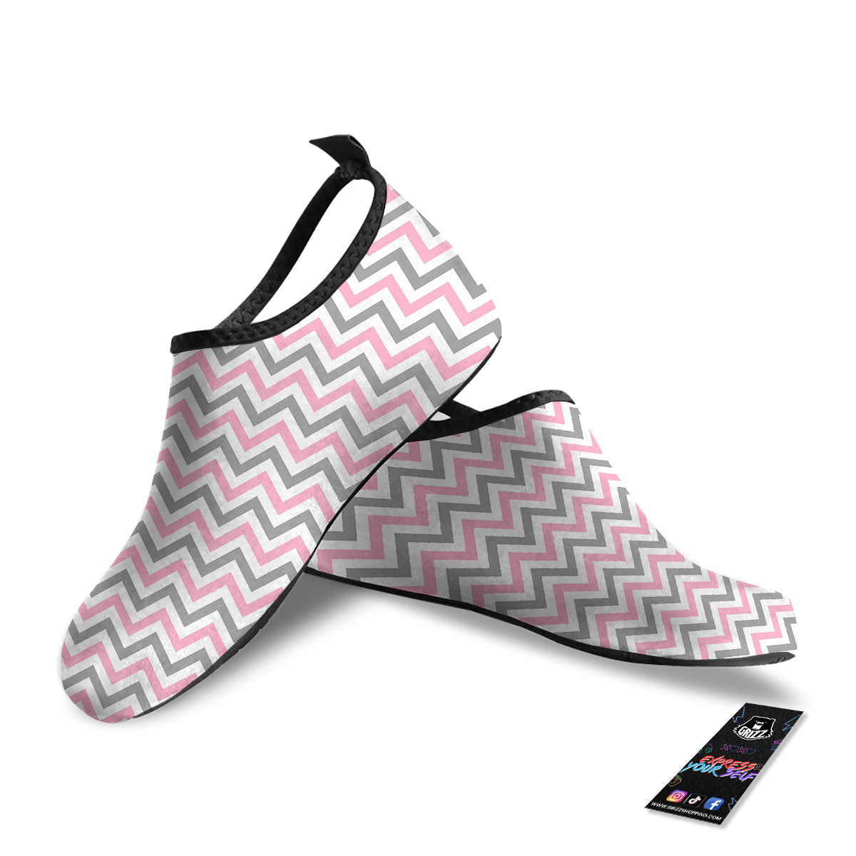 White Pink And Grey Chevron Print Water Shoes-grizzshop
