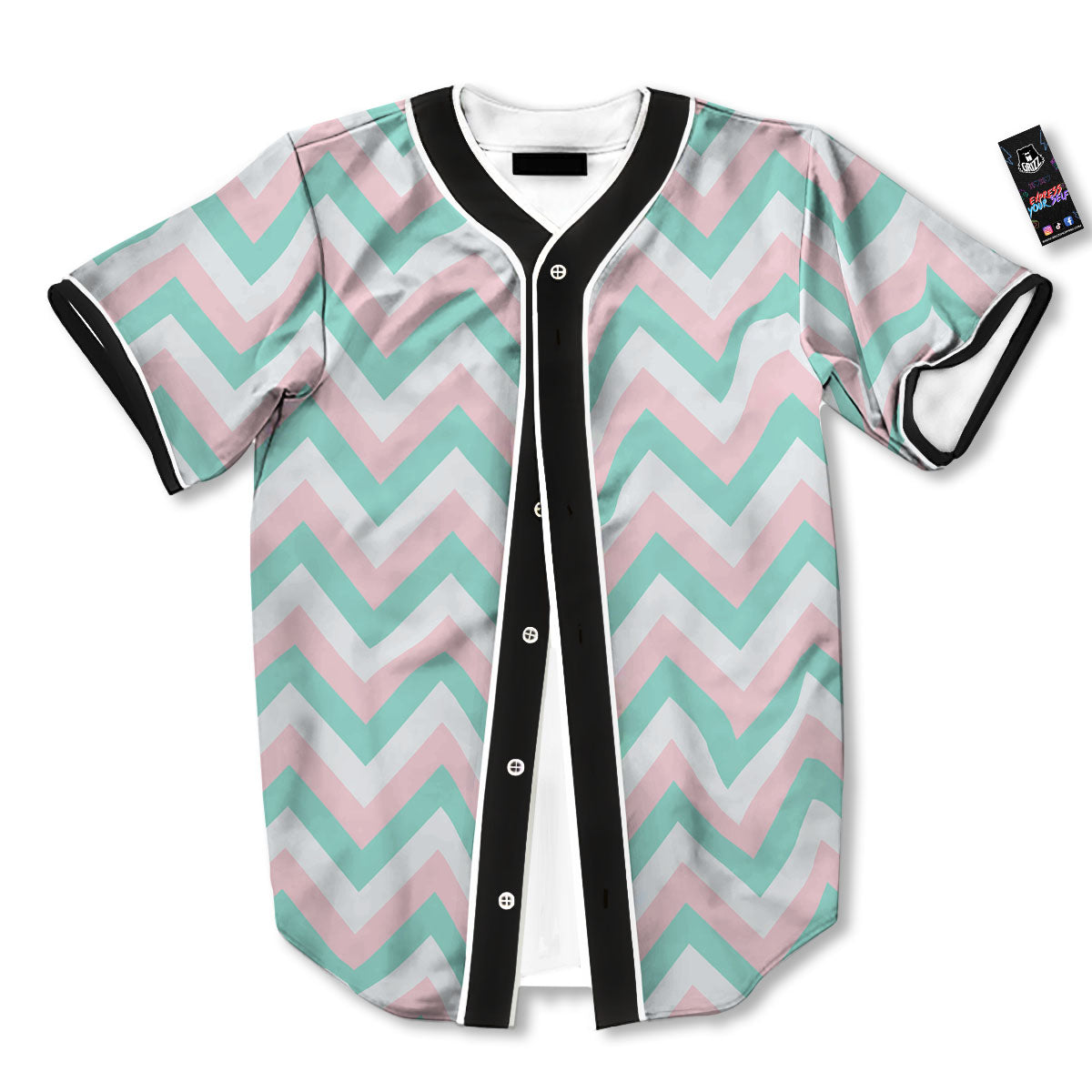 White Pink And Navy Chevron Print Baseball Jersey-grizzshop