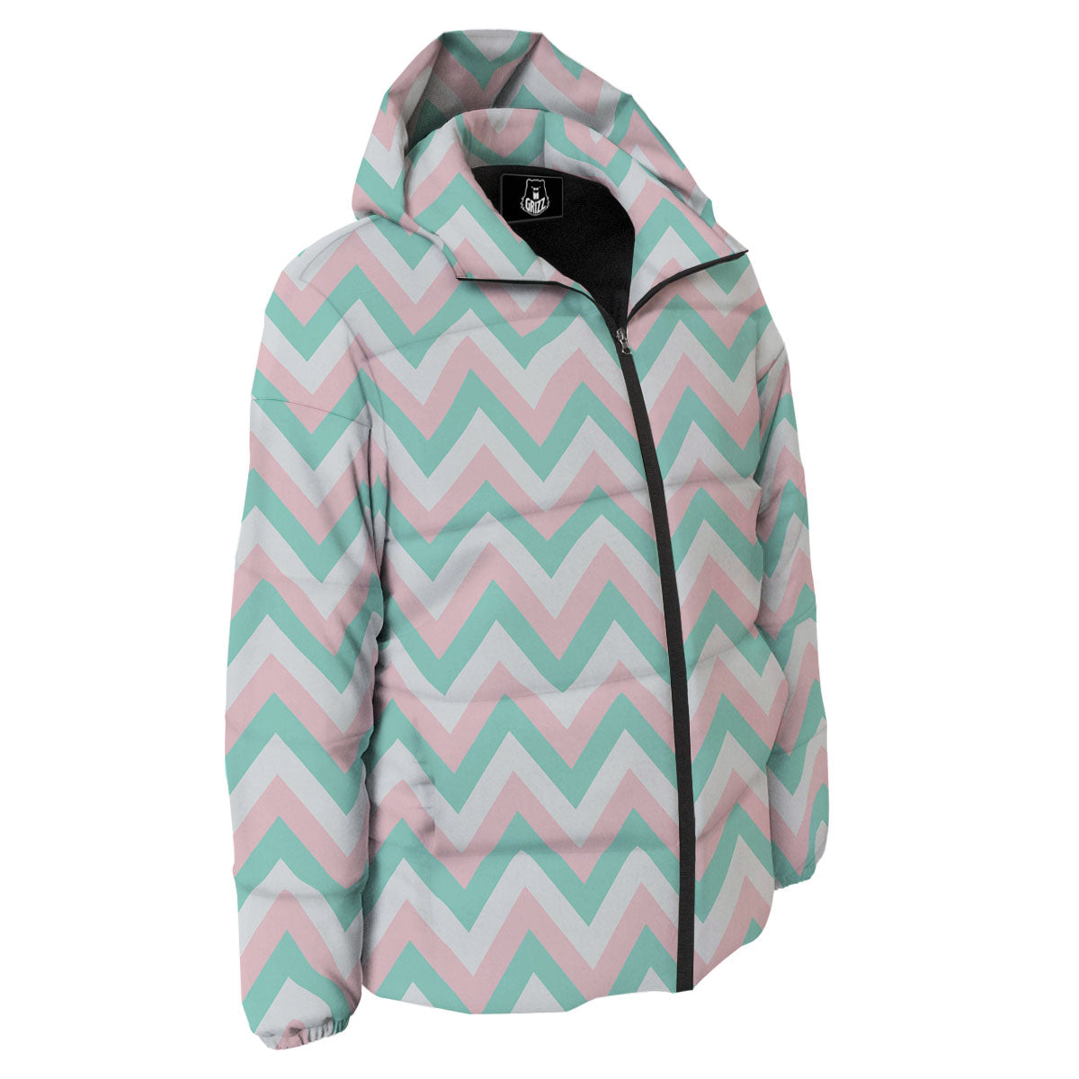White Pink And Navy Chevron Print Down Jacket-grizzshop