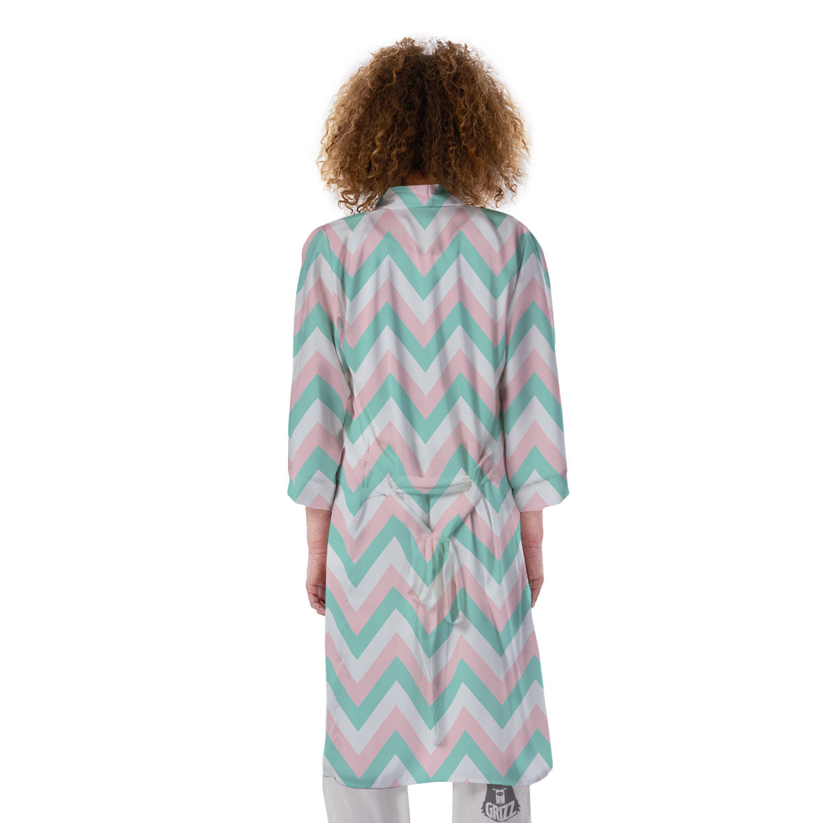 White Pink And Navy Chevron Print Kimono-grizzshop
