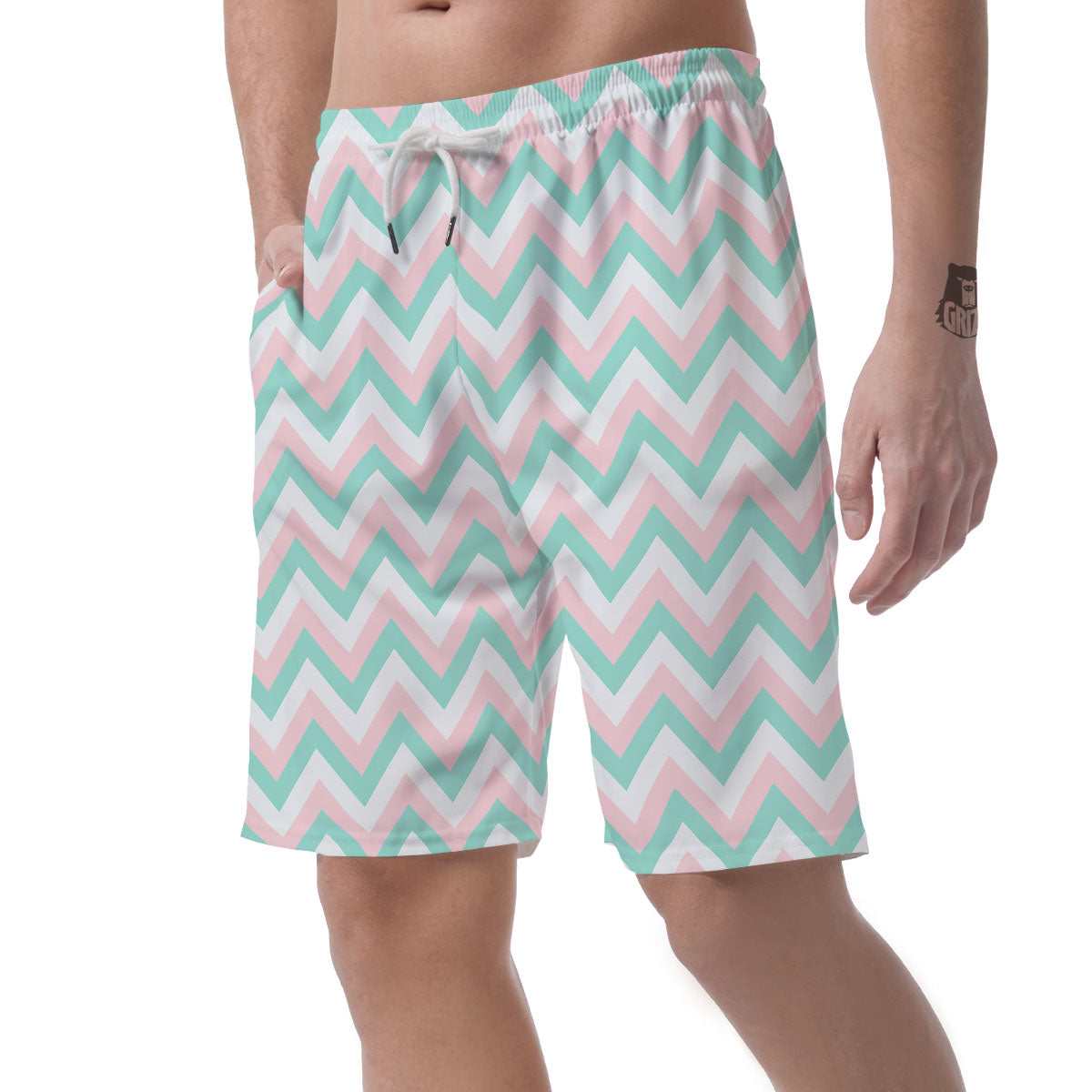 White Pink And Navy Chevron Print Men's Shorts-grizzshop