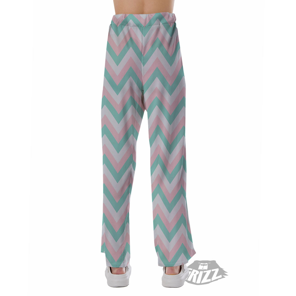 White Pink And Navy Chevron Print Pajama Pants-grizzshop