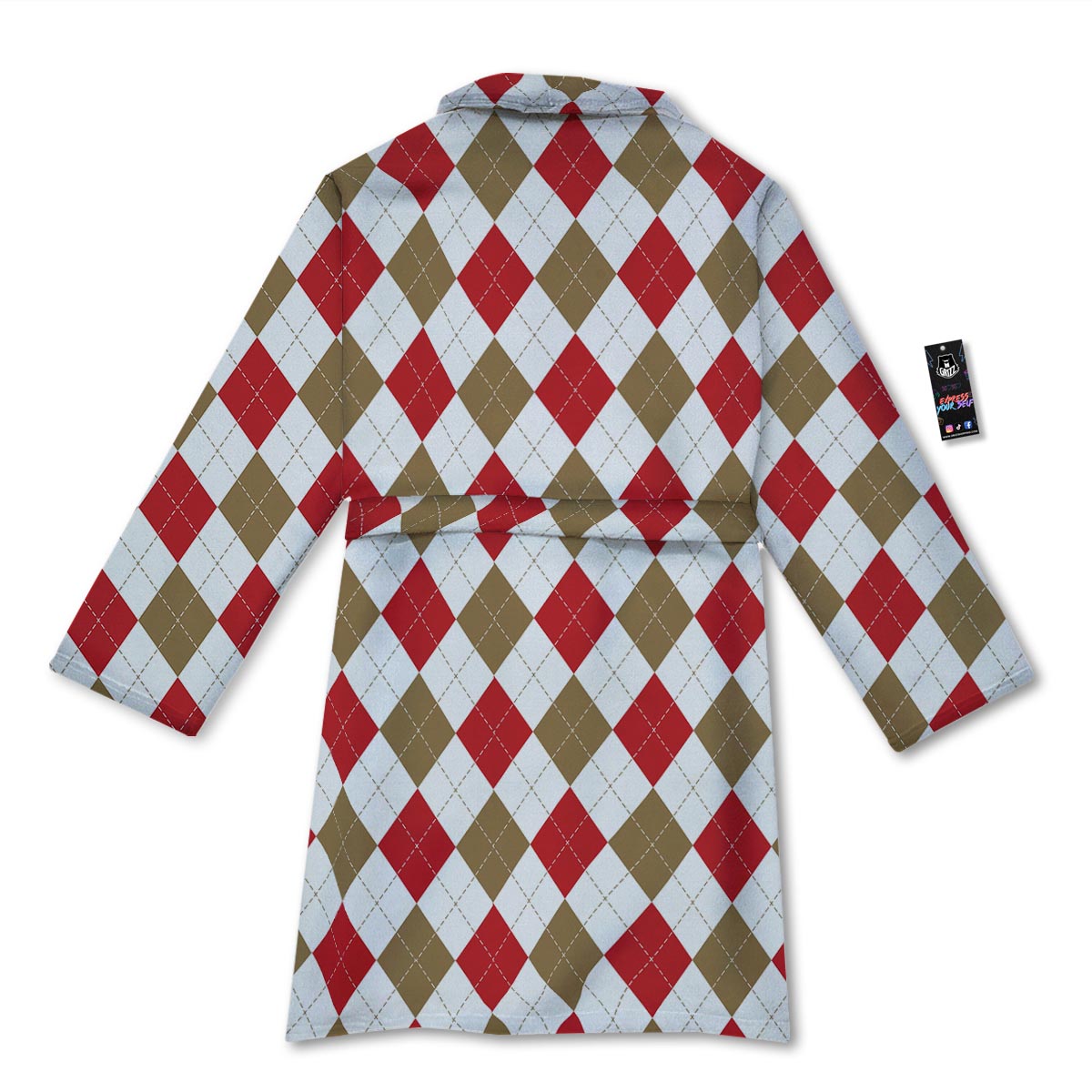 White Red And Beige Argyle Print Pattern Bathrobe-grizzshop