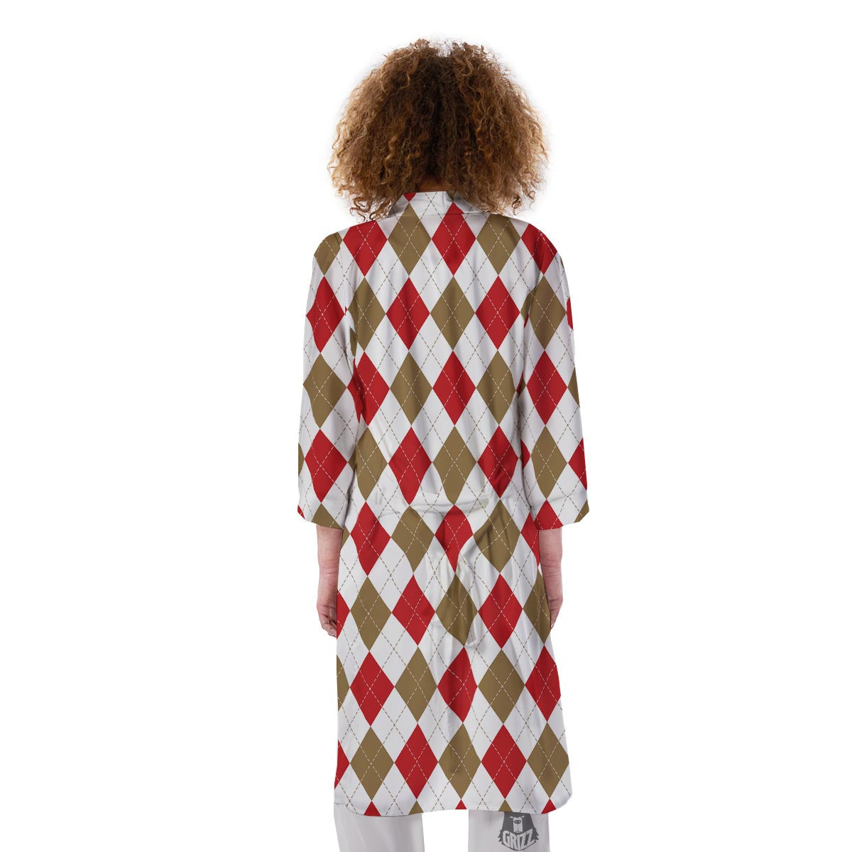 White Red And Beige Argyle Print Pattern Kimono-grizzshop