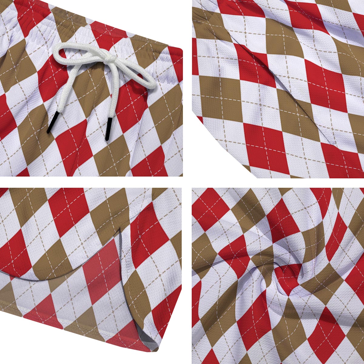 White Red And Beige Argyle Print Pattern Men's Running Shorts-grizzshop