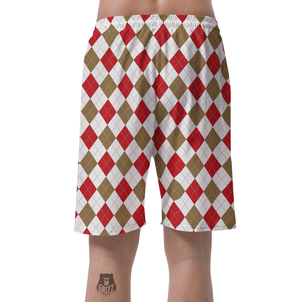 White Red And Beige Argyle Print Pattern Men's Shorts-grizzshop