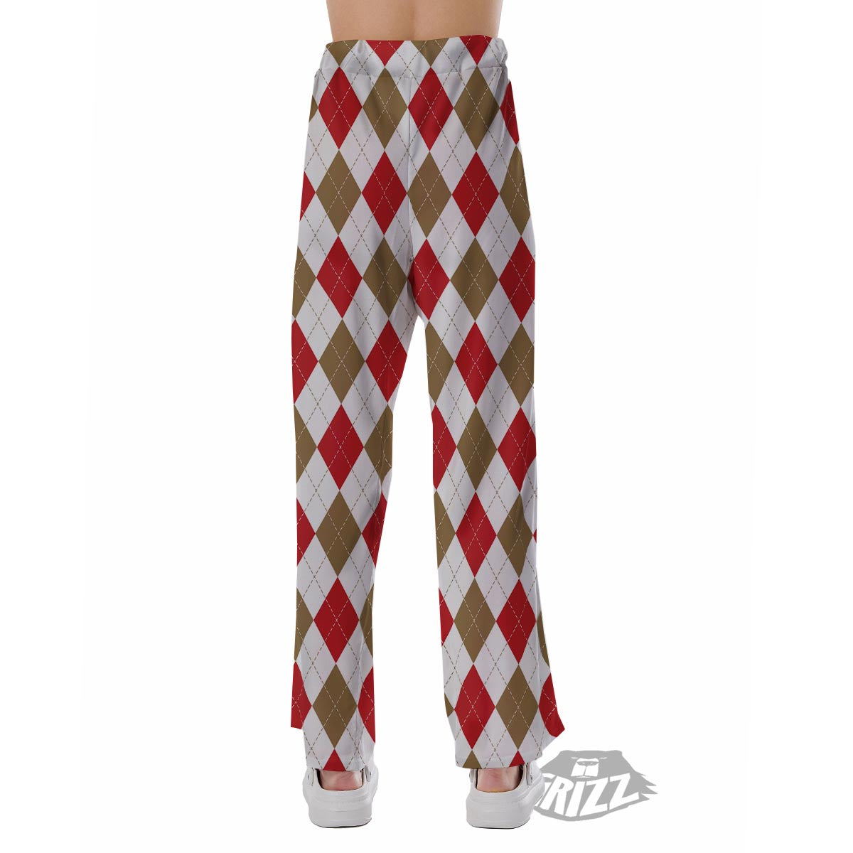 White Red And Beige Argyle Print Pattern Pajama Pants-grizzshop