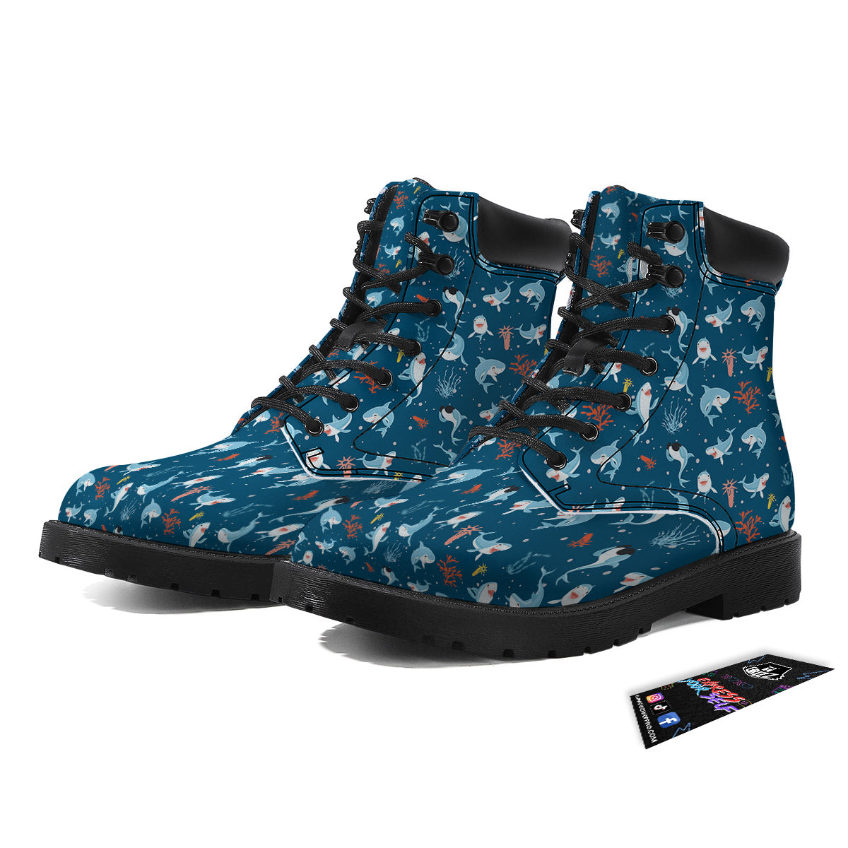 White Shark Cartoon Print Pattern Boots-grizzshop