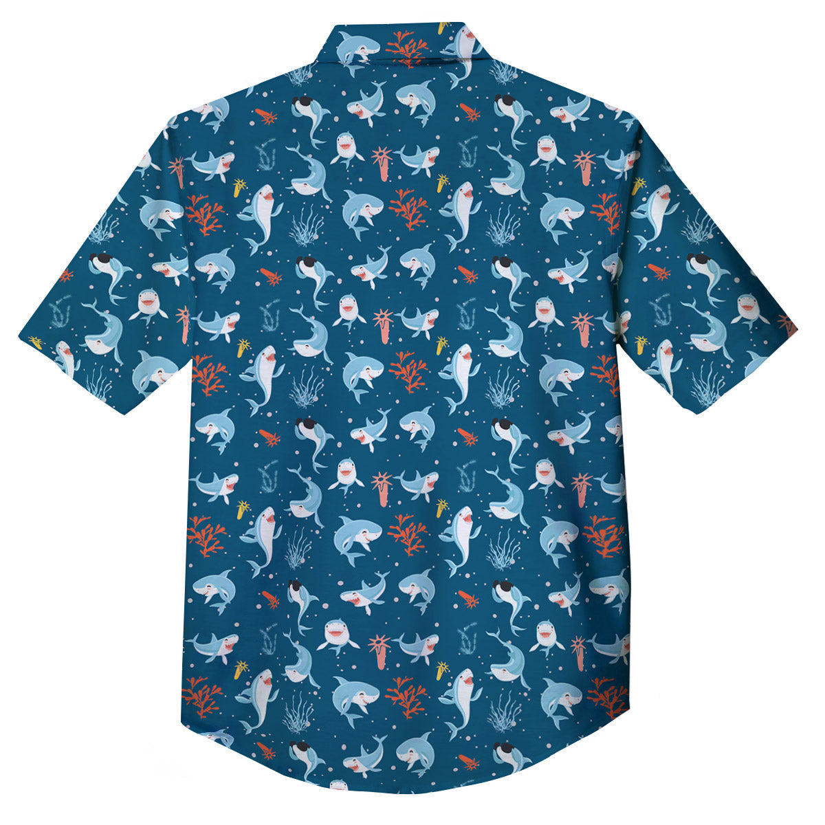 White Shark Cartoon Print Pattern Button Up Shirt-grizzshop