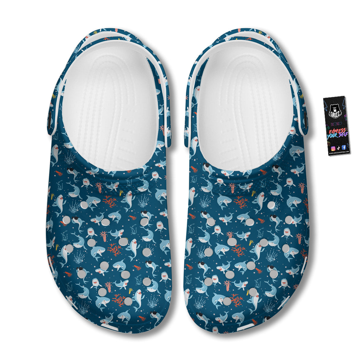 White Shark Cartoon Print Pattern Clog-grizzshop