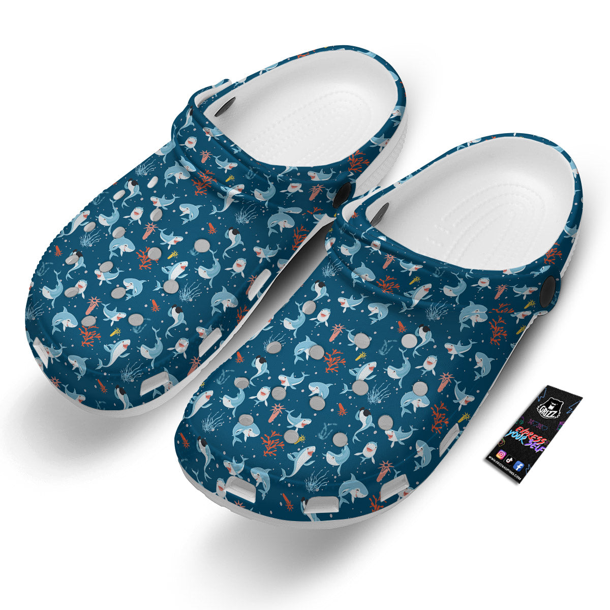 White Shark Cartoon Print Pattern Clog-grizzshop
