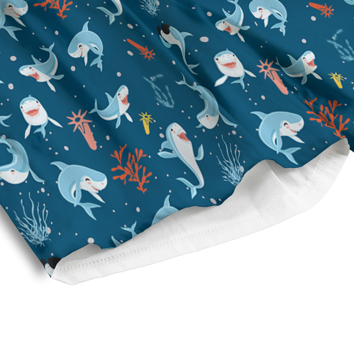 White Shark Cartoon Print Pattern Men's Athletic Shorts