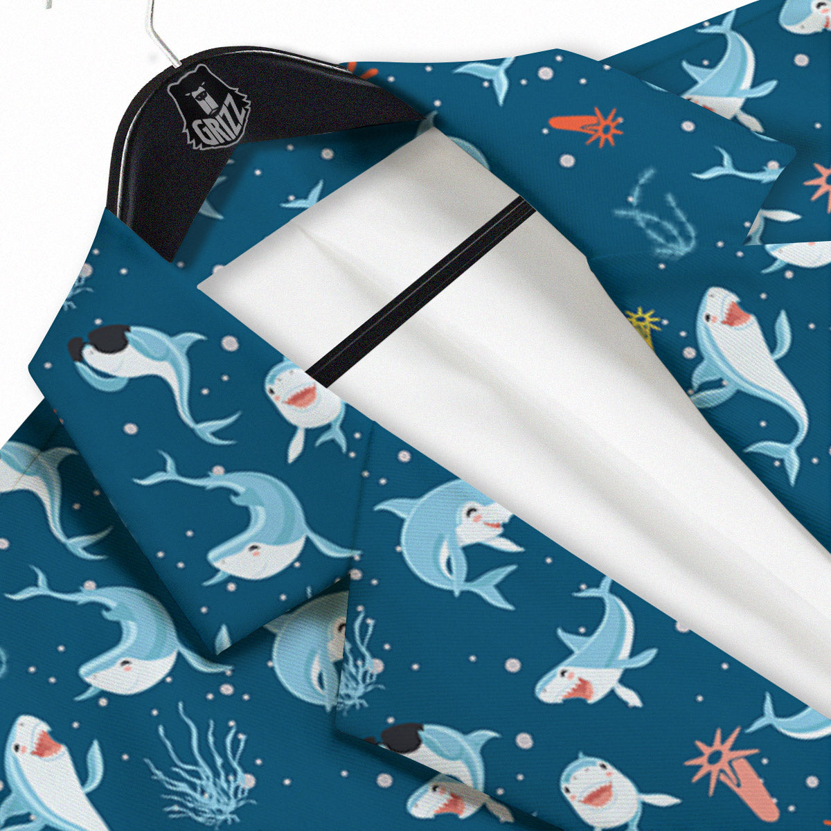 White Shark Cartoon Print Pattern Men's Sport Coat-grizzshop