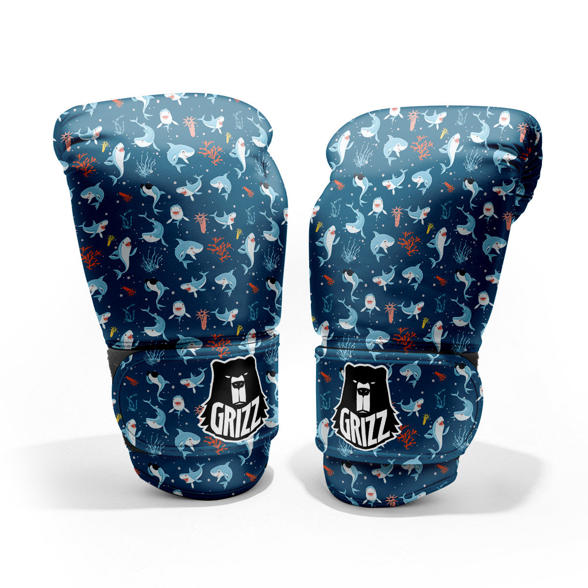 White Shark Cartoon Print Pattern Pro Boxing Glove