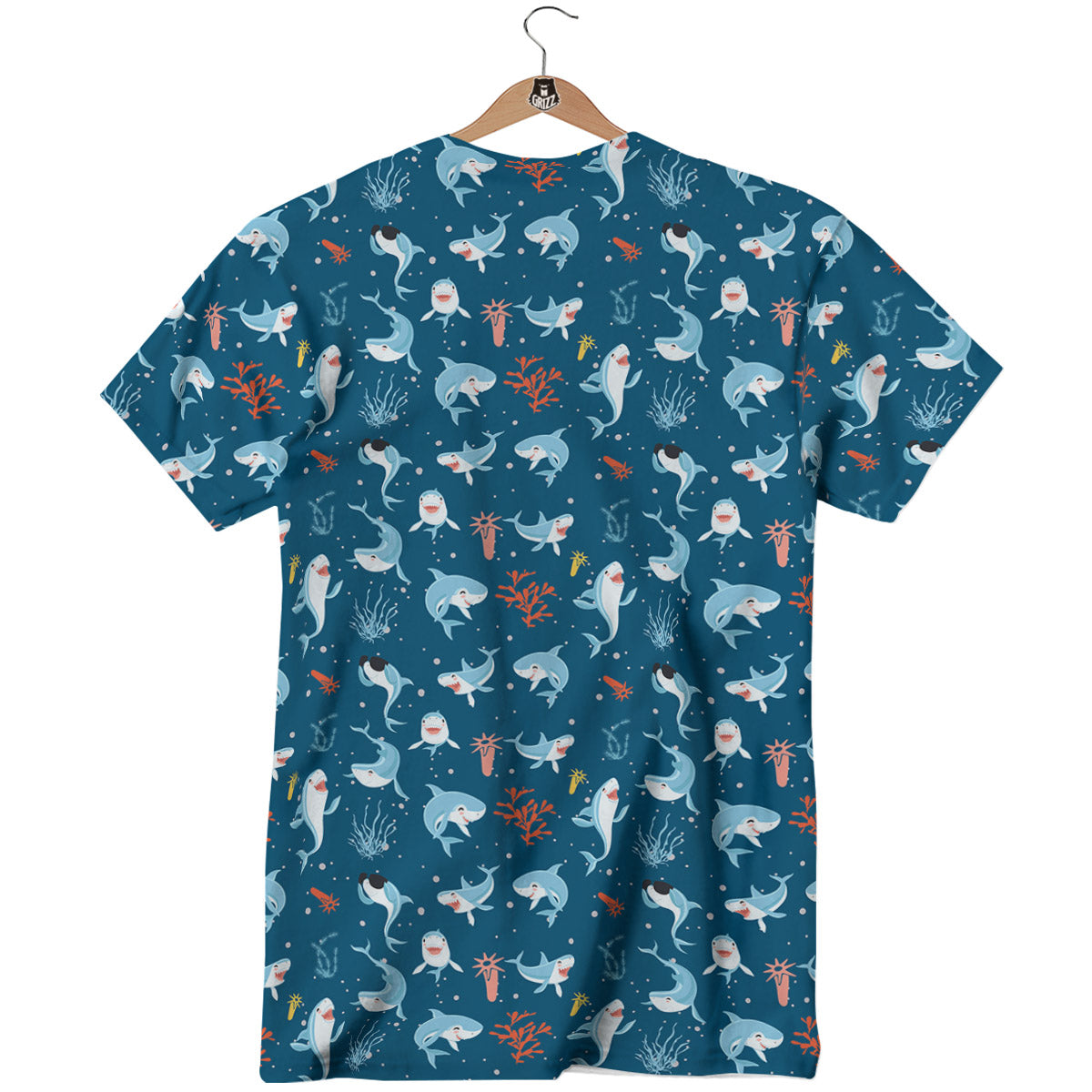 White Shark Cartoon Print Pattern T-Shirt-grizzshop