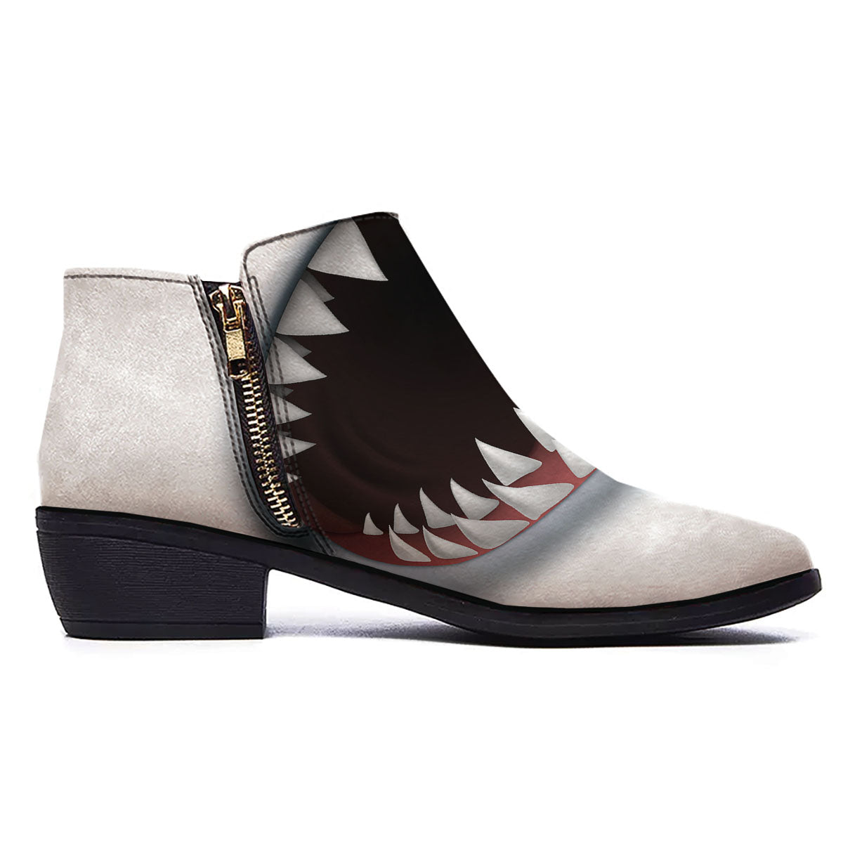 White Shark Open Mouth Print Ankle Boots-grizzshop