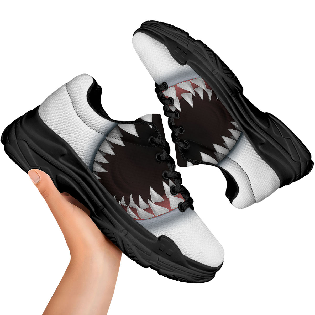 White Shark Open Mouth Print Black Chunky Shoes-grizzshop