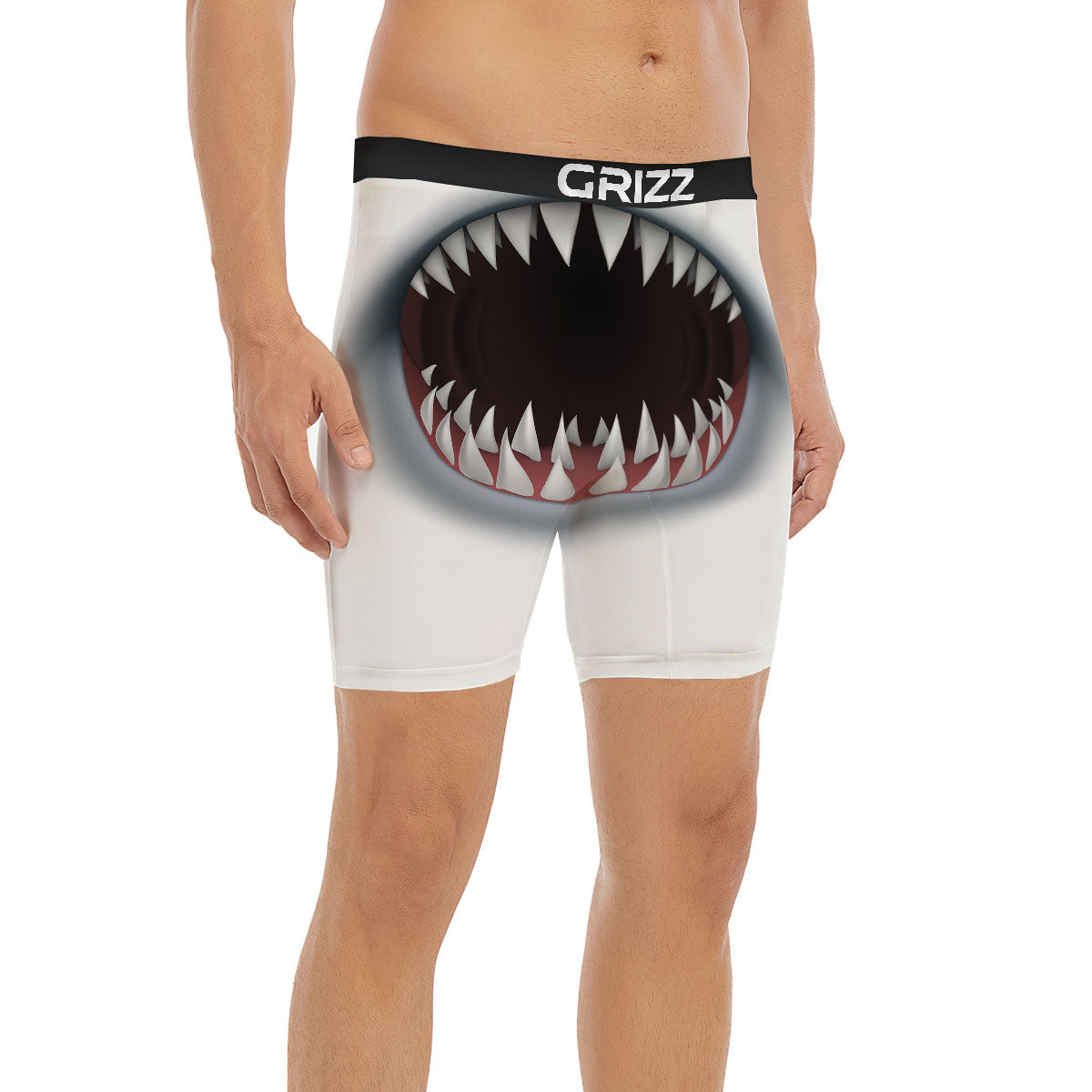 White Shark Open Mouth Print Boxer Briefs-grizzshop