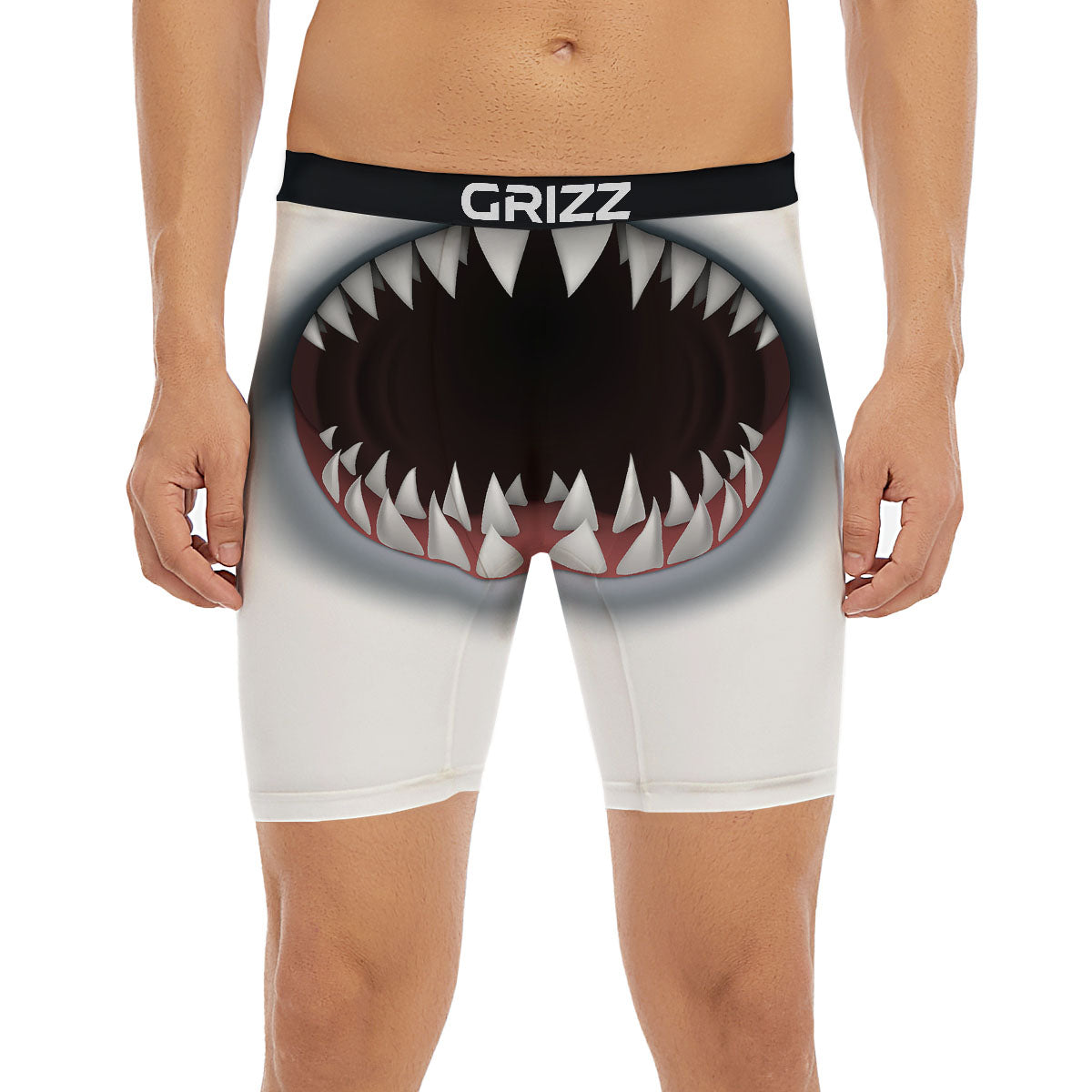 White Shark Open Mouth Print Boxer Briefs-grizzshop