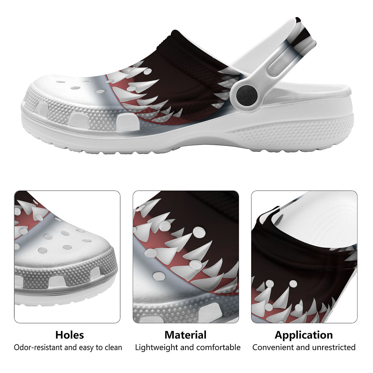 White Shark Open Mouth Print Clog-grizzshop