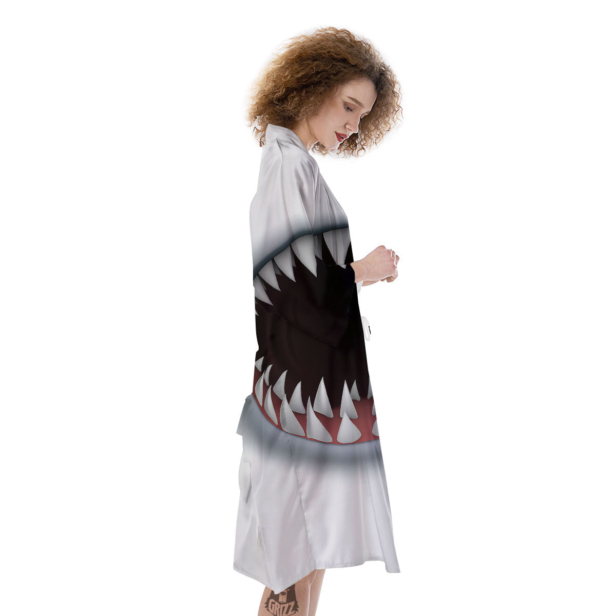 White Shark Open Mouth Print Kimono-grizzshop