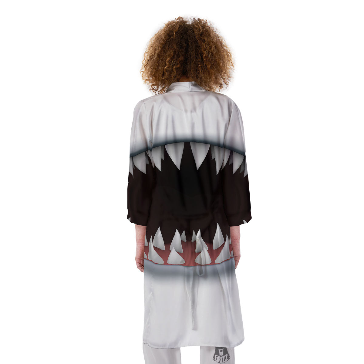 White Shark Open Mouth Print Kimono-grizzshop
