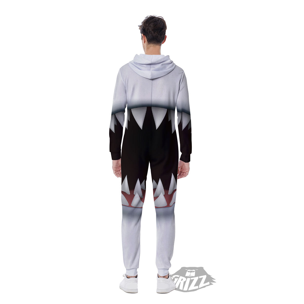 White Shark Open Mouth Print Men's Jumpsuit-grizzshop