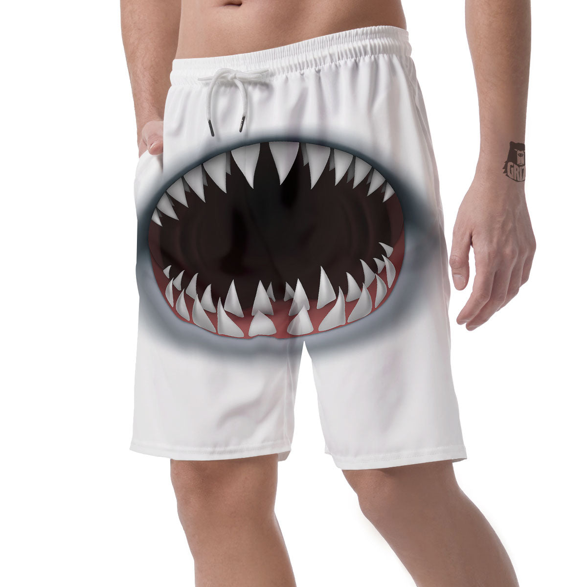 White Shark Open Mouth Print Men's Shorts-grizzshop