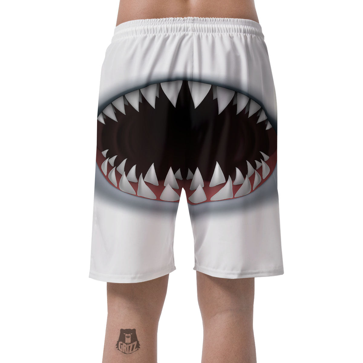 White Shark Open Mouth Print Men's Shorts-grizzshop