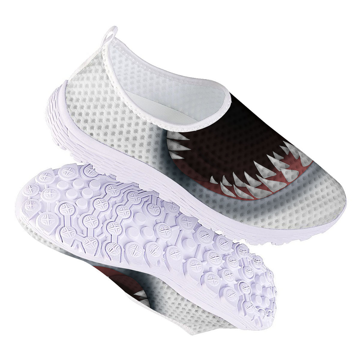 White Shark Open Mouth Print Nurse Shoes-grizzshop