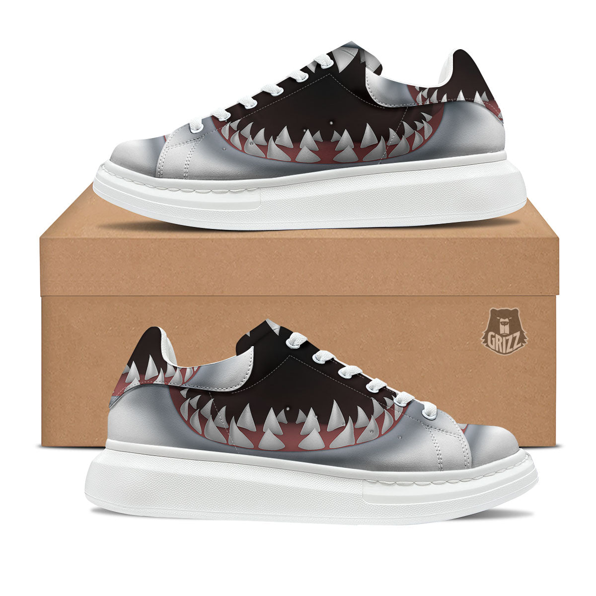 White Shark Open Mouth Print Platform Shoes-grizzshop