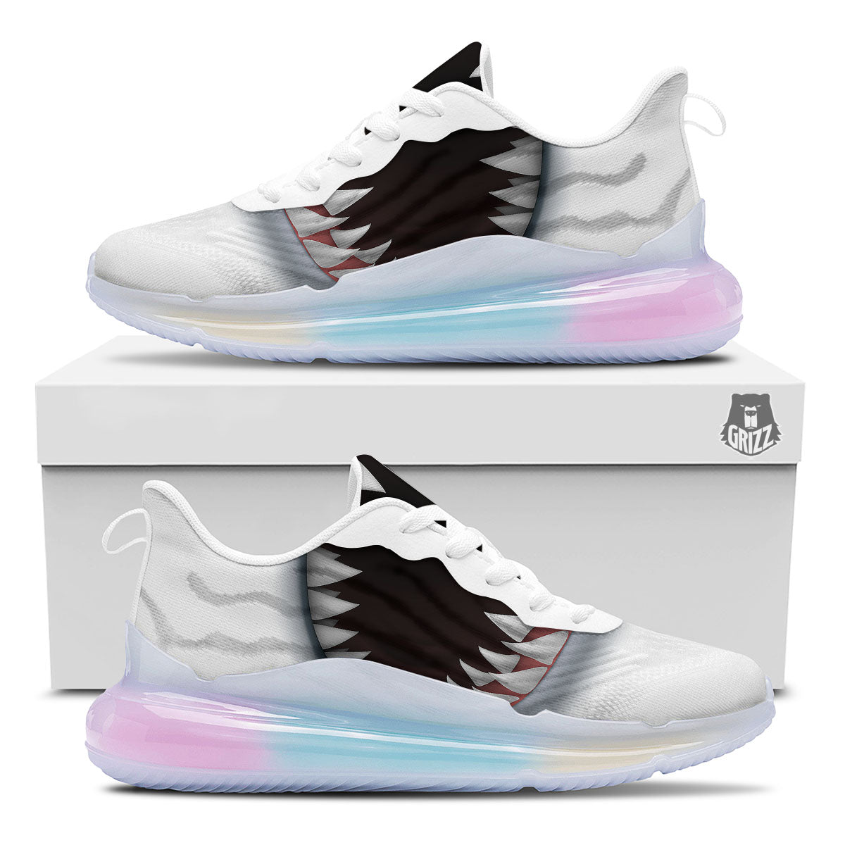 White Shark Open Mouth Print Running Sneakers-grizzshop