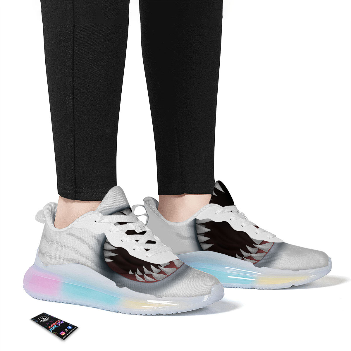White Shark Open Mouth Print Running Sneakers-grizzshop