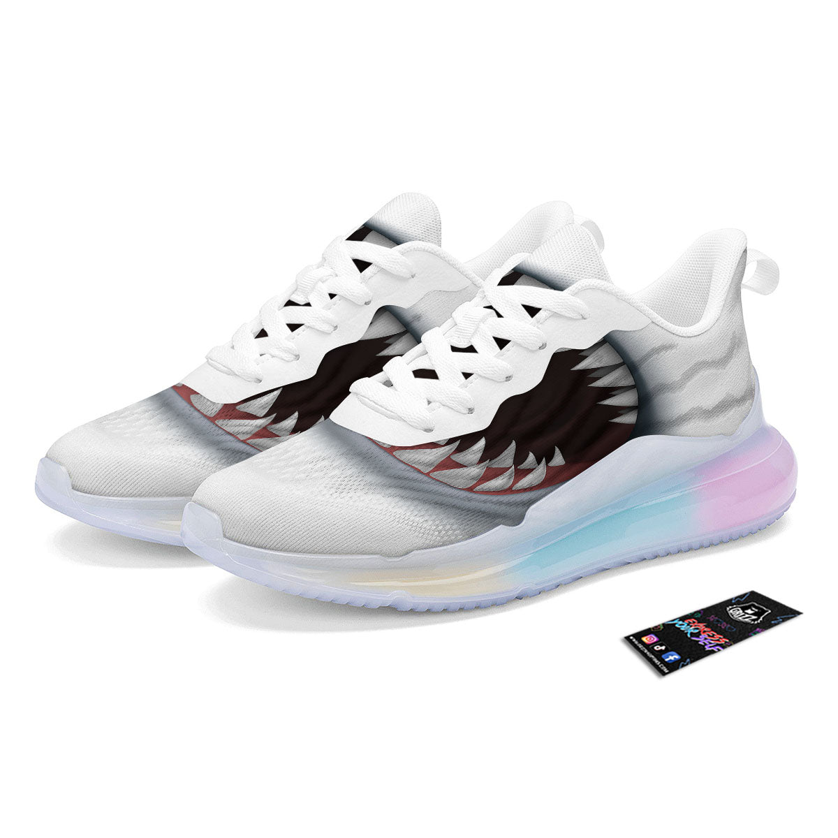 White Shark Open Mouth Print Running Sneakers-grizzshop