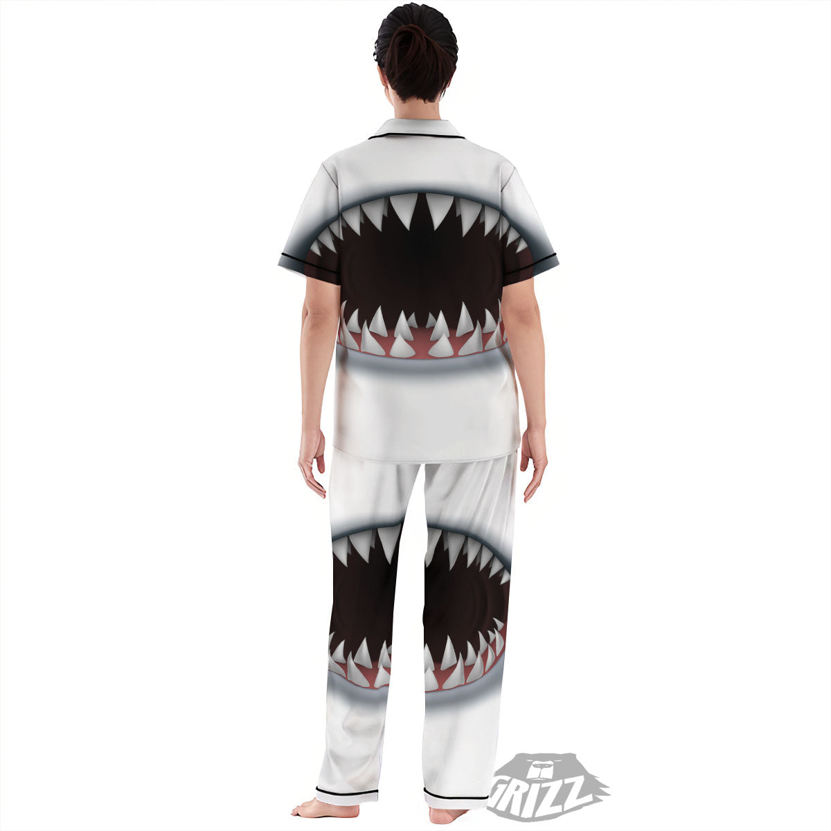 White Shark Open Mouth Print Women's Pajamas Set-grizzshop