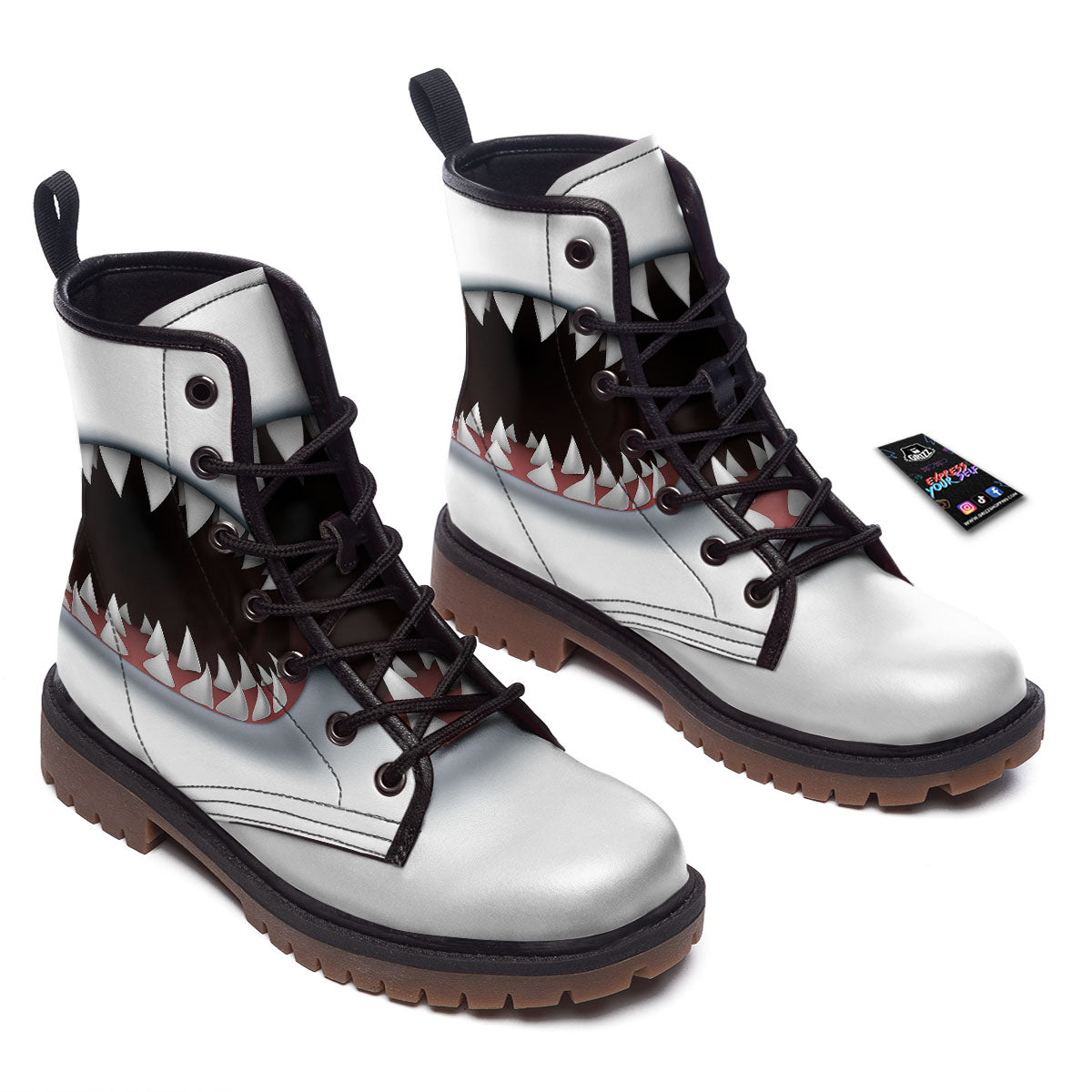 White Shark Open Mouth Print Work Boots-grizzshop