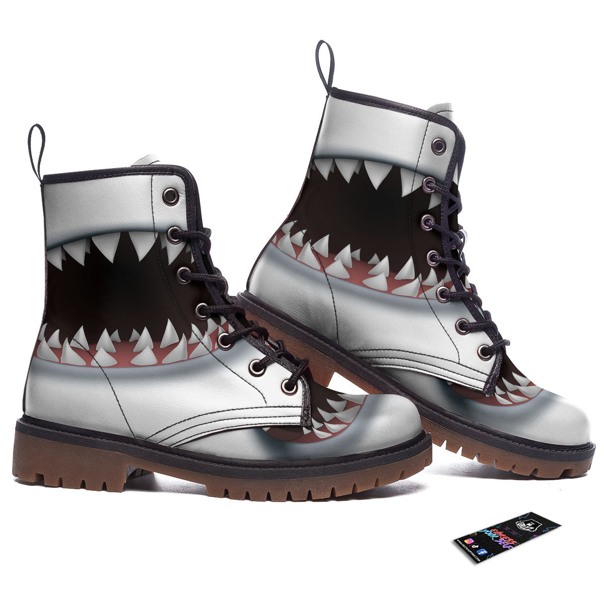 White Shark Open Mouth Print Work Boots-grizzshop