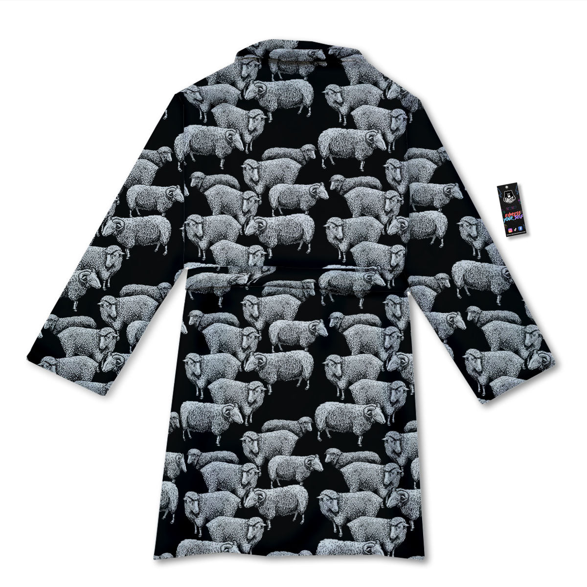White Sheep And Black Print Pattern Bathrobe-grizzshop