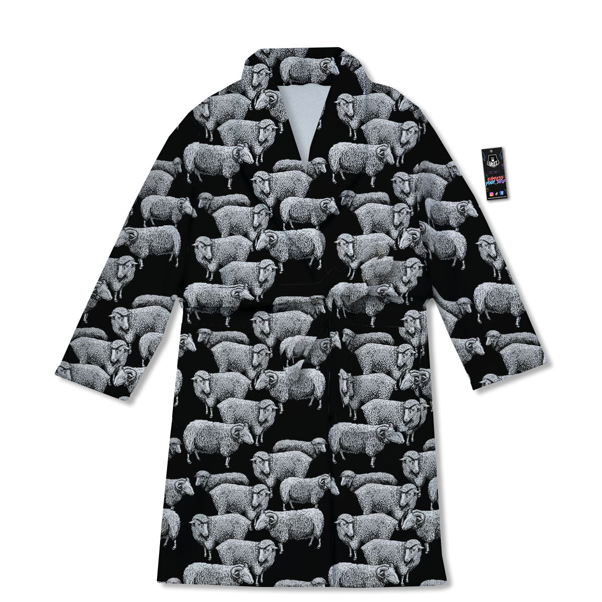 White Sheep And Black Print Pattern Bathrobe-grizzshop