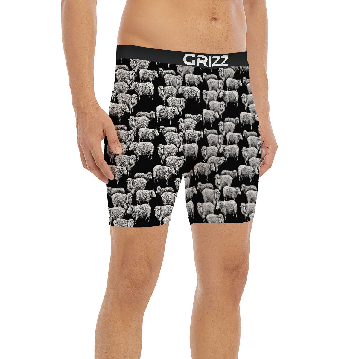 White Sheep And Black Print Pattern Boxer Briefs-grizzshop